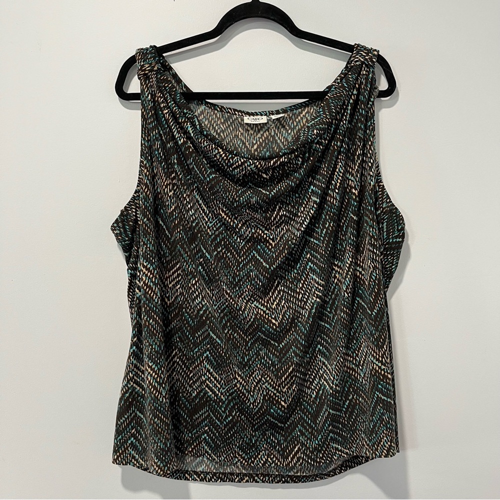 Sleeveless Cowl Neck Top in Black & Teal - Cato women’s 26 28 26/28W